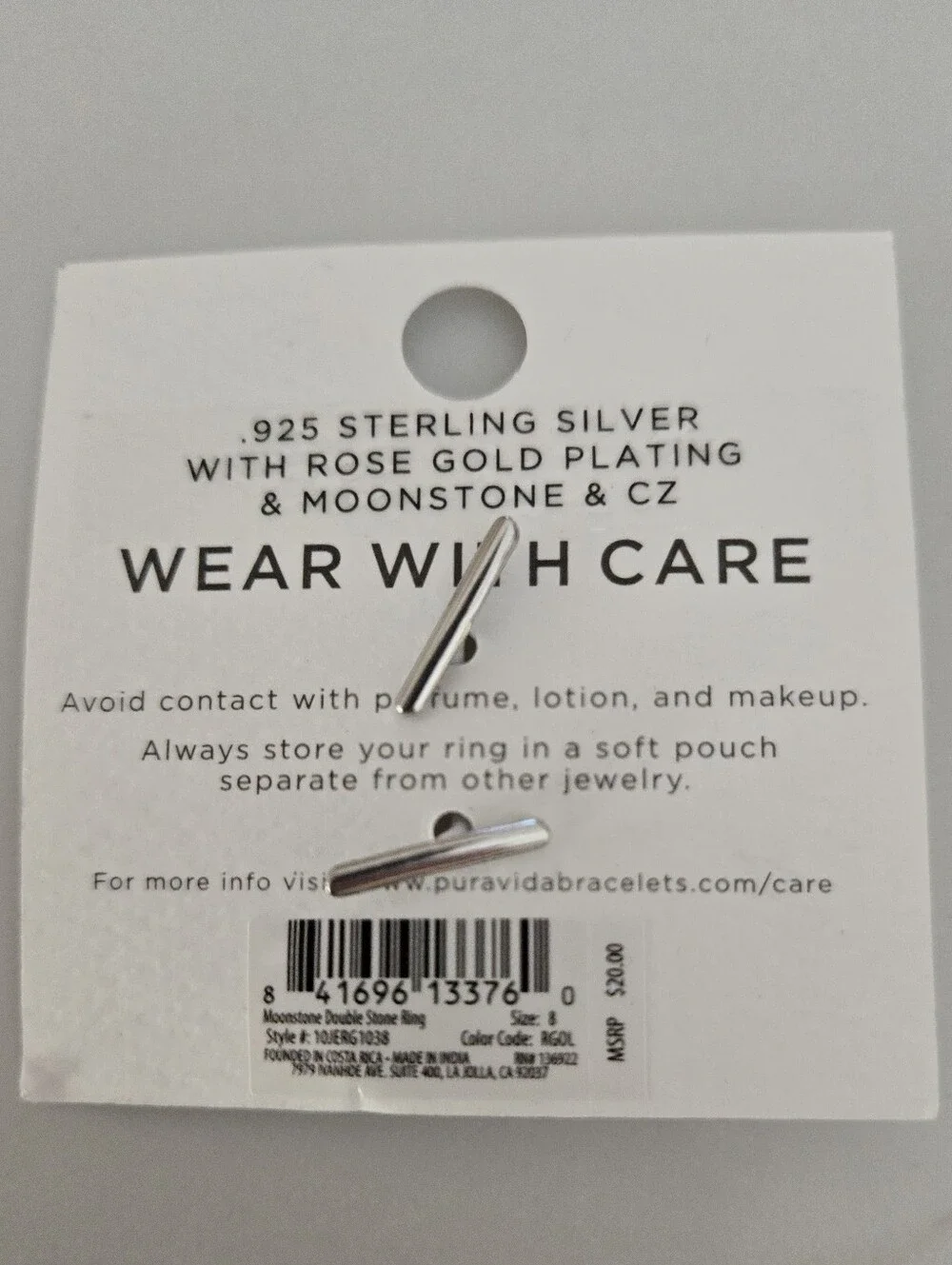 NWT Pura Vida Rose Gold Ring with White Accent